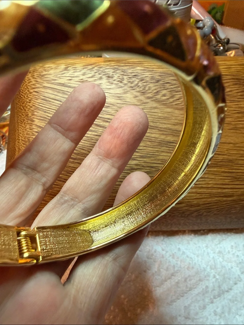 Gold Tone Multicolor Enamel Harlequin Bangle Bracelet